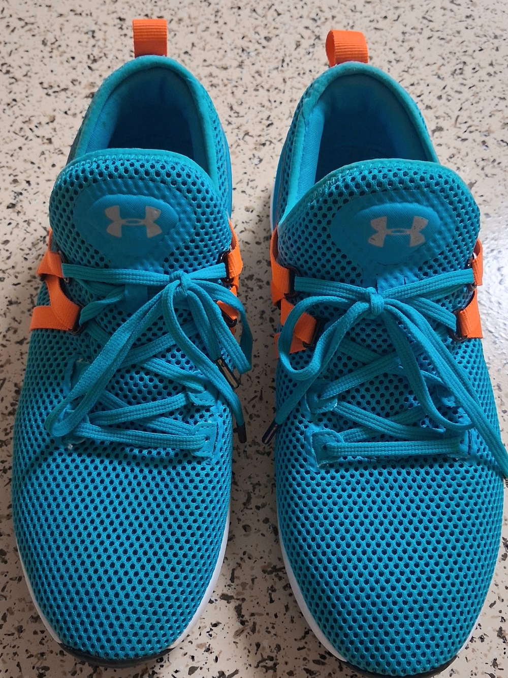 Under Armour Kids Turquoise Mesh Sneakers with Orange Accents